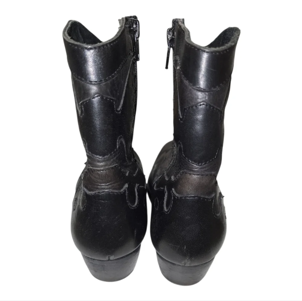 Sketchers Small Town Leather Western Ankle Boots 8 Burnish Toe Black Comfort - Picture 5 of 8